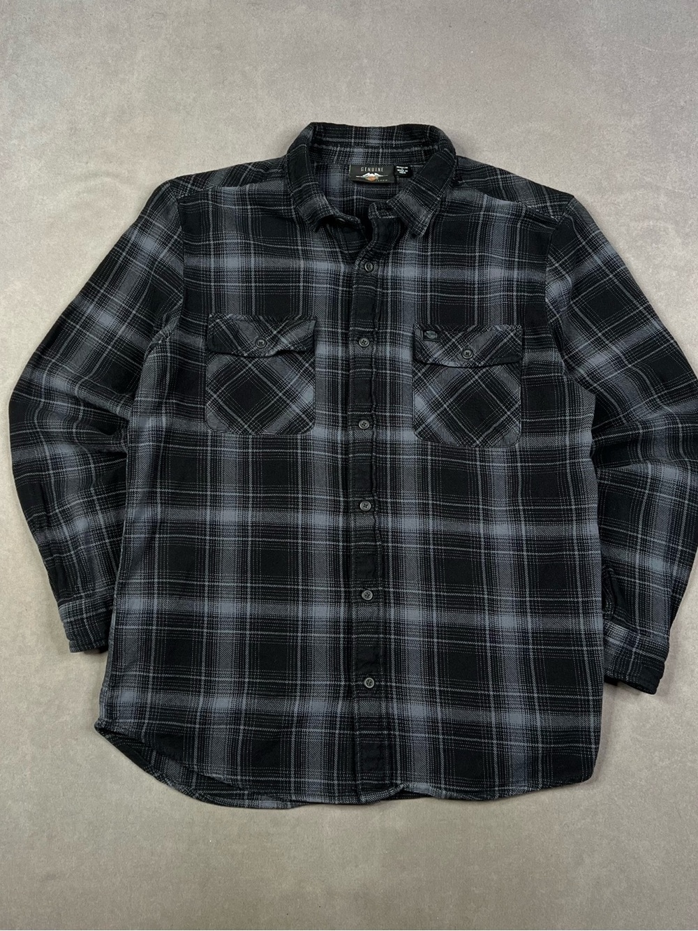 Harley-Davidson Black and Gray Plaid Button-Down Shirt